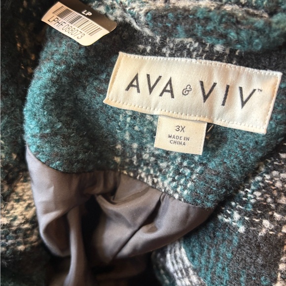 Ava & Viv Teal and White Checkered Trench Coat - Picture 2 of 3